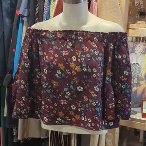 Ripe Burgundy Floral Off-Shoulder Blouse
